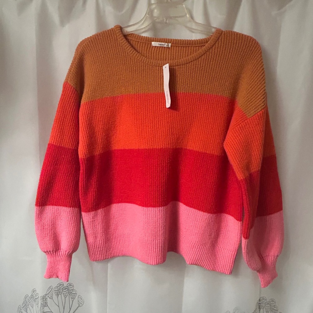 Striped Color Block Sweater Pullover Long Sleeve Knit Top - Picture 3 of 7